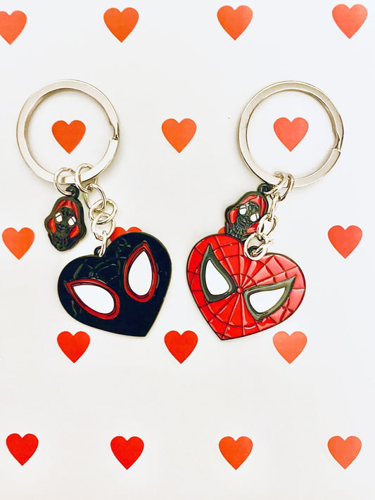 Spiderman Hearts Couples matching Valentines Keyrings Car keys Gift Black Red