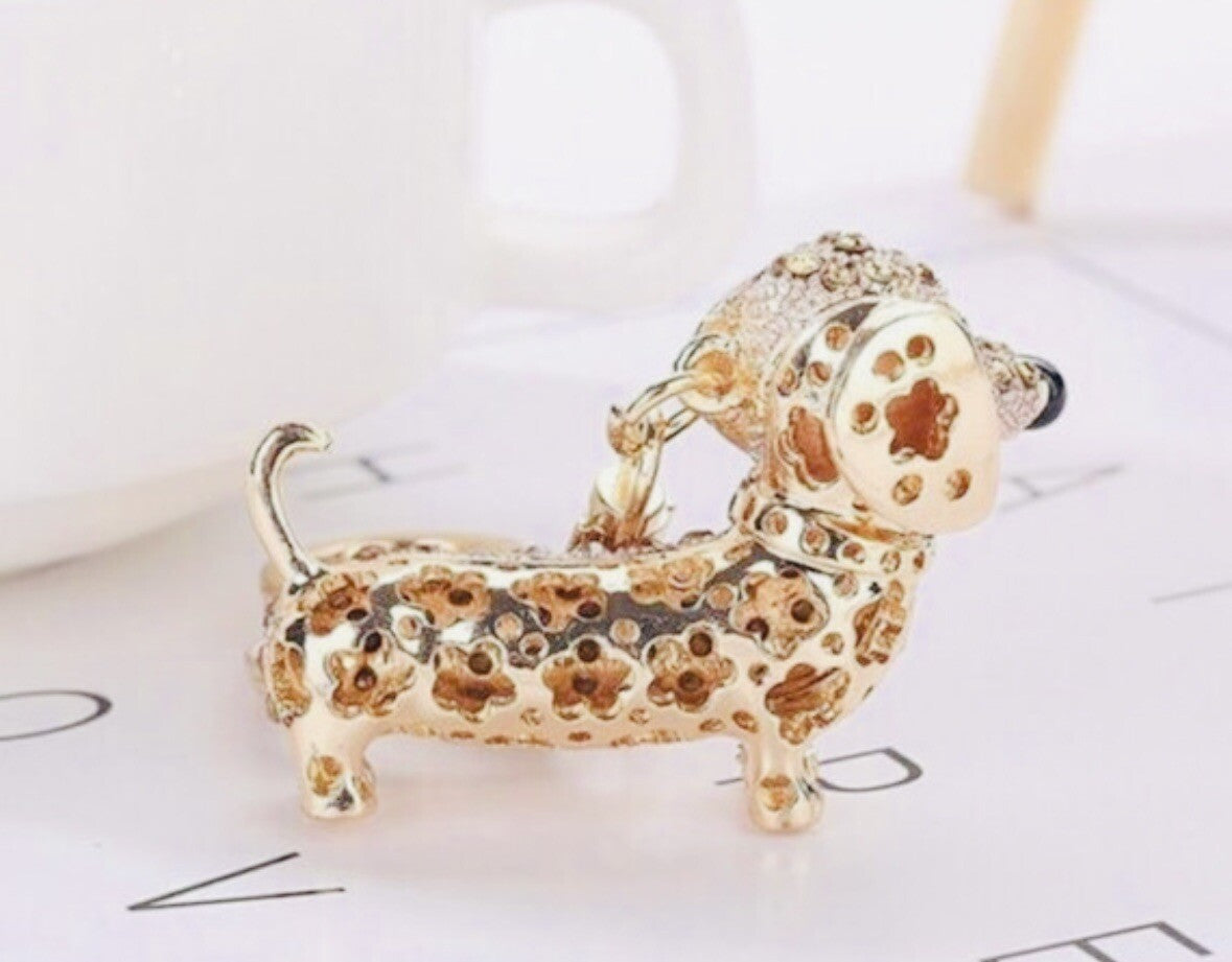 Silver black gold Dachshund Sausage Dog Keyring Keychain bag charm bling crystal