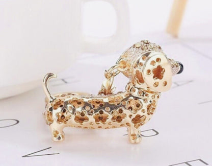 Silver black gold Dachshund Sausage Dog Keyring Keychain bag charm bling crystal