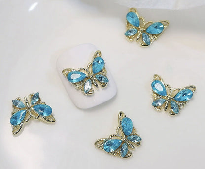 Butterfly Nail Art Gem 3D Flat Back Rhinestone Charm Crystal Acrylic Gel X 10