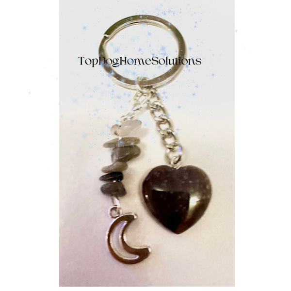Crystal Agate Grey Heart Pendant Key Ring Healing Stone Chakra Car Key Gift Bag