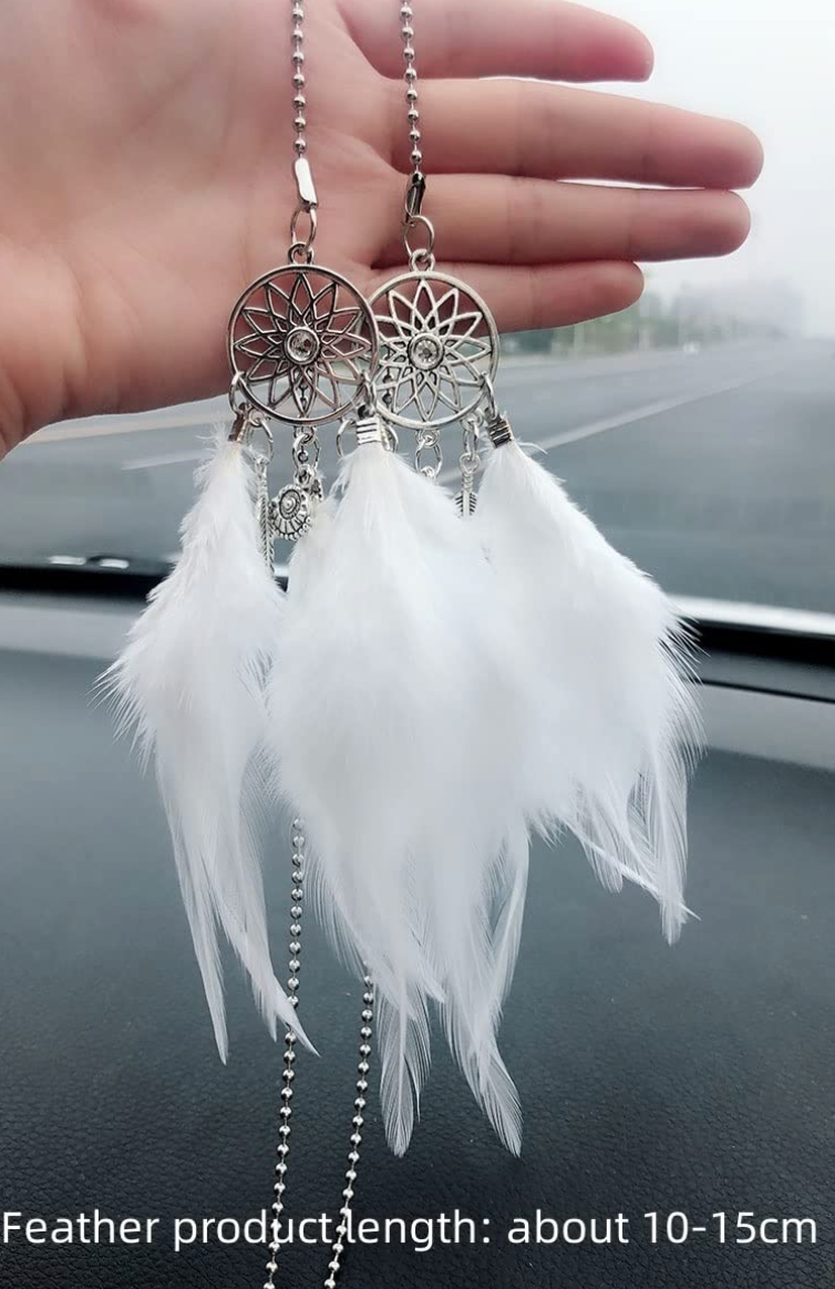 Hanging Car Dream Catcher Spiritual Grey Black White Mirror Interior Feather