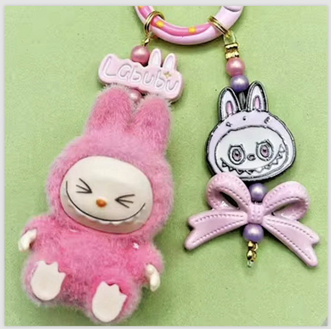 Cute Handmade keyring Labububu Heart Charm Pendant Kawaii Doll Keychain Bag
