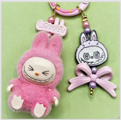 Cute Handmade keyring Labububu Heart Charm Pendant Kawaii Doll Keychain Bag