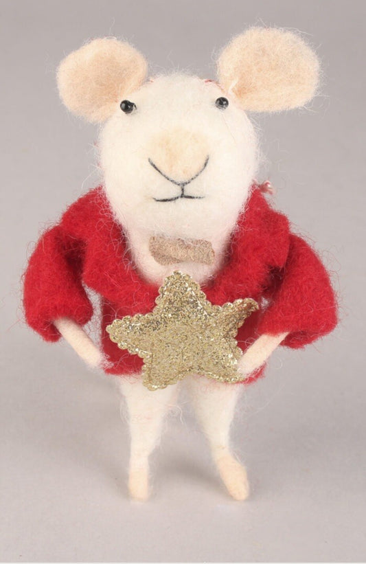 Christmas Hanging Felt Mouse Red Jacket Gold Star Decoration Winter Gift Whimsi