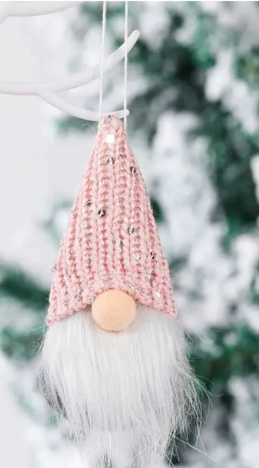 Christmas Gonk Small Nordic Gnome Hanging Tree Decoration Pink White  X 2