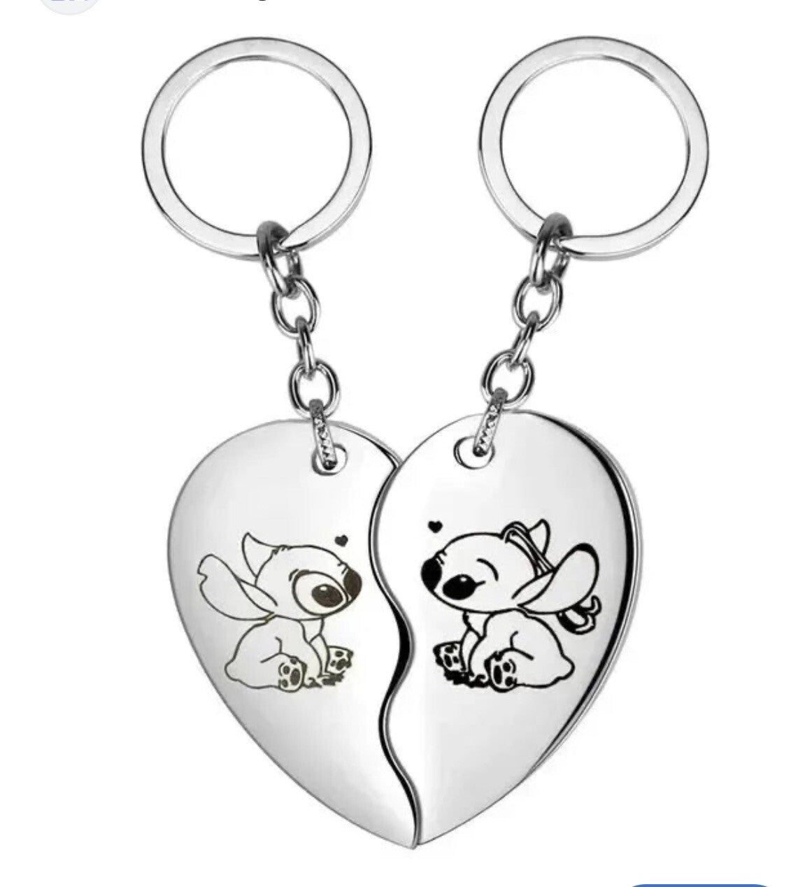 2 Valentine’s Couples Angel & Stitch Lilo Keyrings Love heart Gift Girlfriend