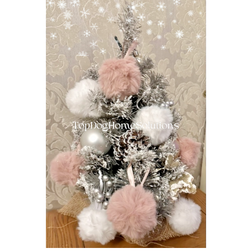 Pink Christmas Tree Baubles Fluffy  Pom Pom Hanging Decorations Snowball 8cm