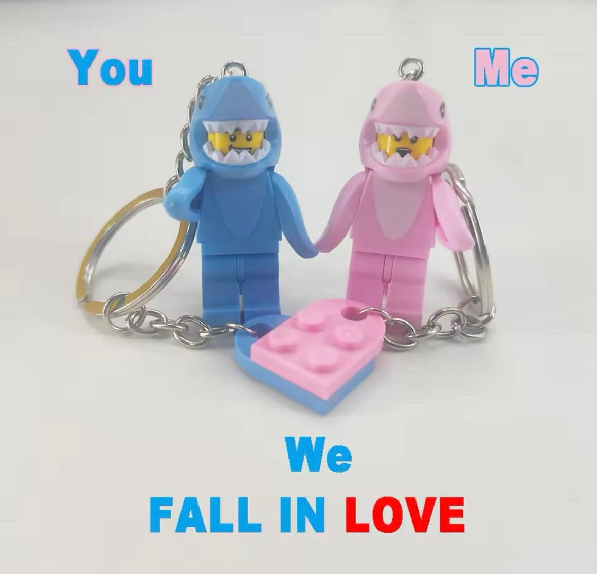 Couples matching Valentines Blue & Pink Shark suit Man Girl Keyring Car keys