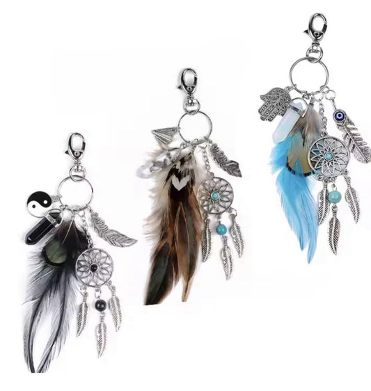 Dream catcher Keyring Car Keys Bag Agate Crystal Charm Gift Pendant Yin Yang