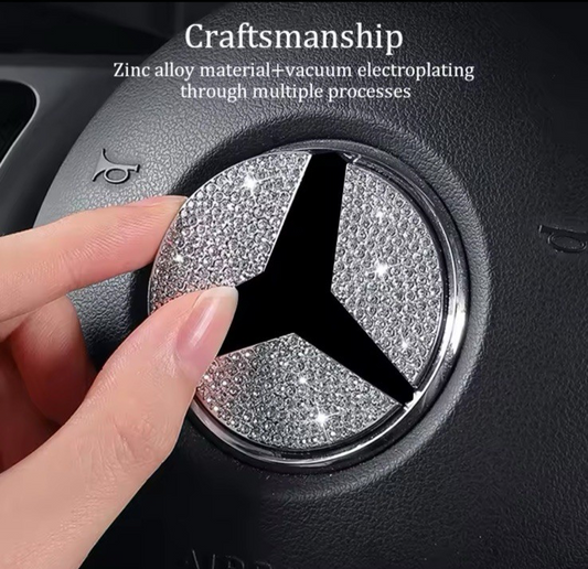 Car Mercedes Rhinestone Steering Wheel Center 65mm Trim Diamond Sticker Logo