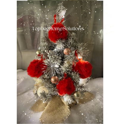 Furry Red Pom Pom snow Balls Hanging Tree Bauble Decoration x 4