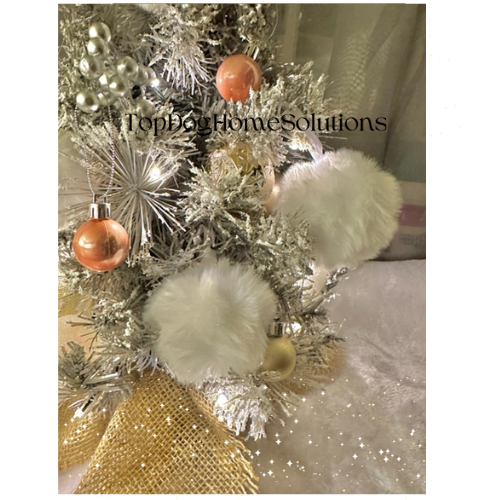 Christmas Furry White Pom Pom Hanging snowball Tree Bauble Xmas Decoration x 4