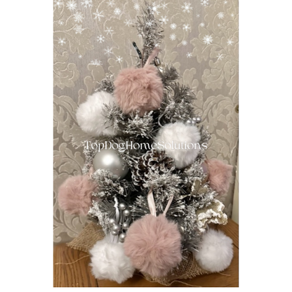 Christmas Furry White Pom Pom Hanging snowball Tree Bauble Xmas Decoration x 4