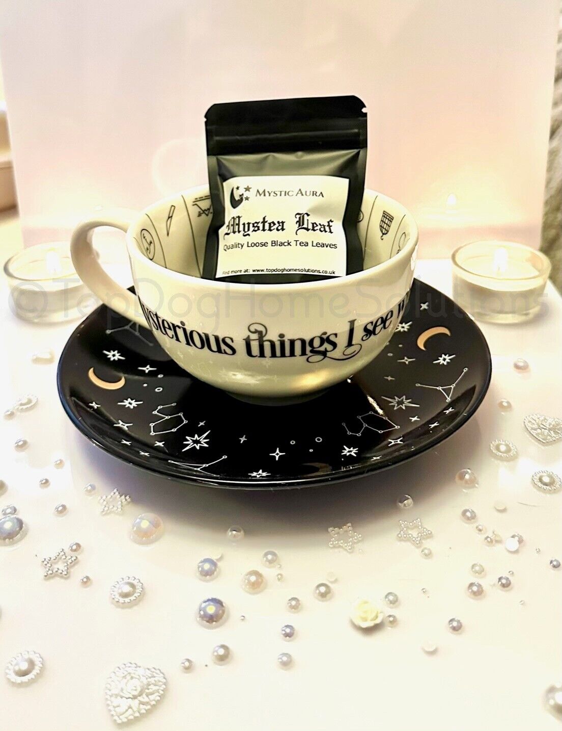 Gypsy Fortune Telling Tea Cup & Saucer Tea Leaf Reading Set Gift Ceramic