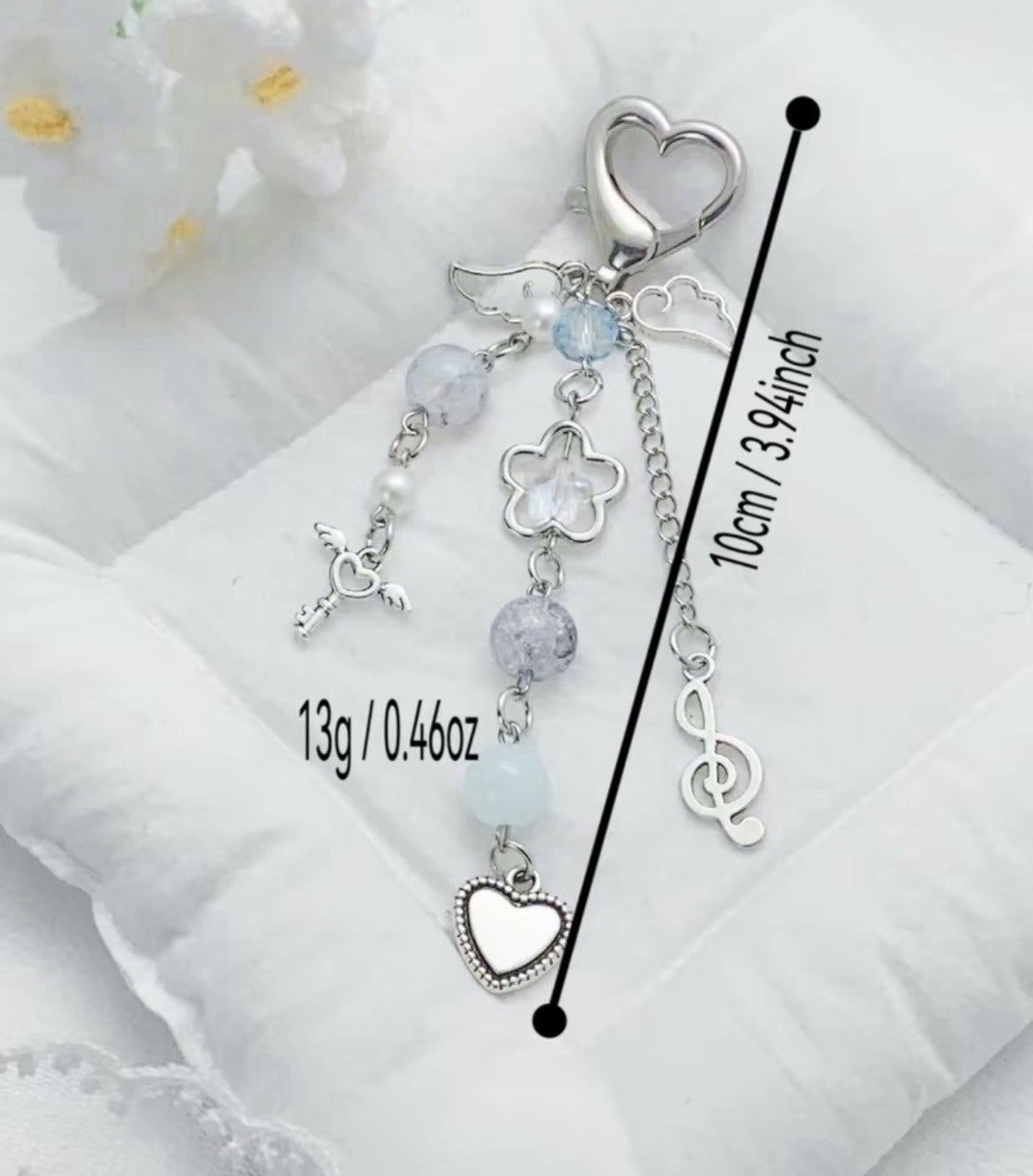 Music Keyring KeyChain Angel Heart Beaded Mobile Phone Bag Charm Mothers Day