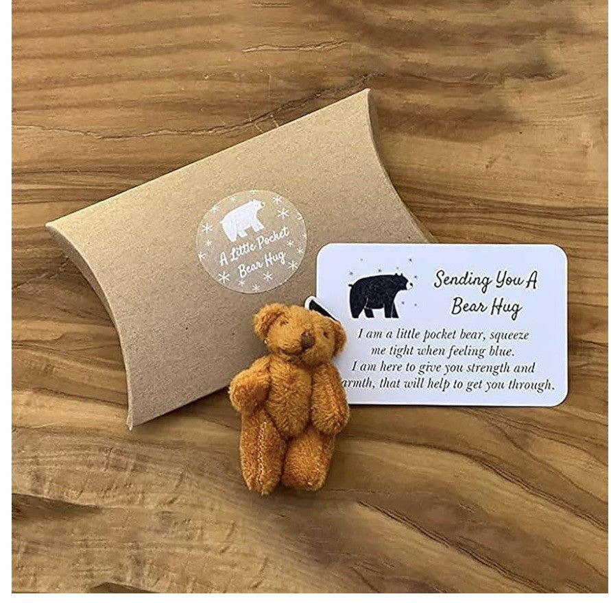 Little Pocket Bear Hug Cute Teddy Gift Handmade Bear Positivity Animal & Card