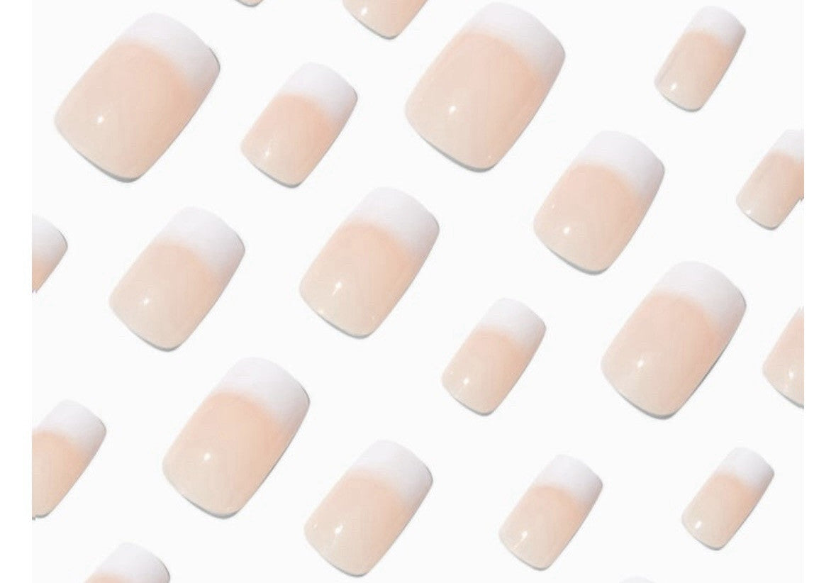 Claire’s Pink White French Manicure Square Fake False Nails Press On Glue Gloss