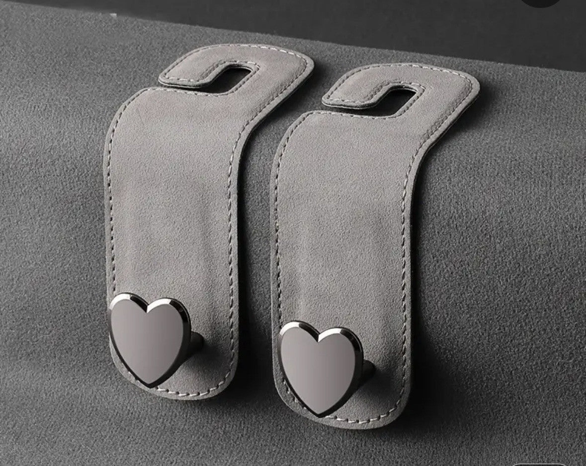 2 Shopping Bag Car Hooks Coat  Handbag Heart Hanger Headrest Hook Metal Brown