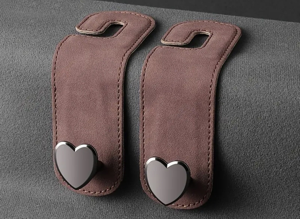 2 Shopping Bag Car Hooks Coat  Handbag Heart Hanger Headrest Hook Metal Brown