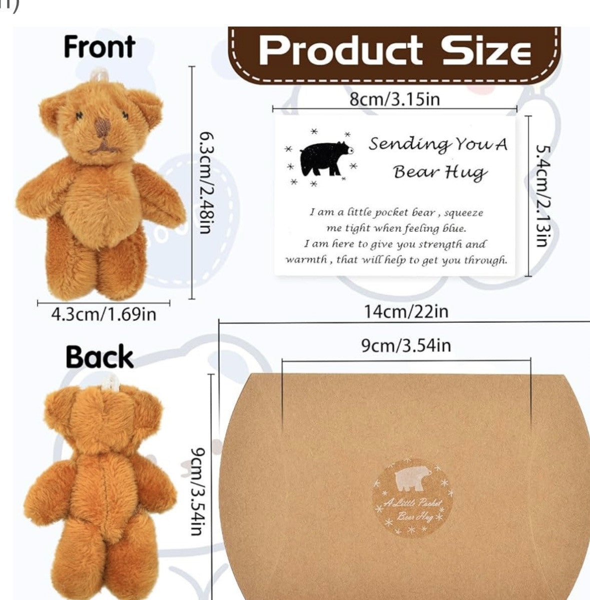 Little Pocket Bear Hug Cute Teddy Gift Handmade Bear Positivity Animal & Card