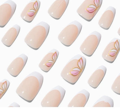 Claire’s Pink White Butterfly Stiletto Fake False Nails Press On Glue Gloss