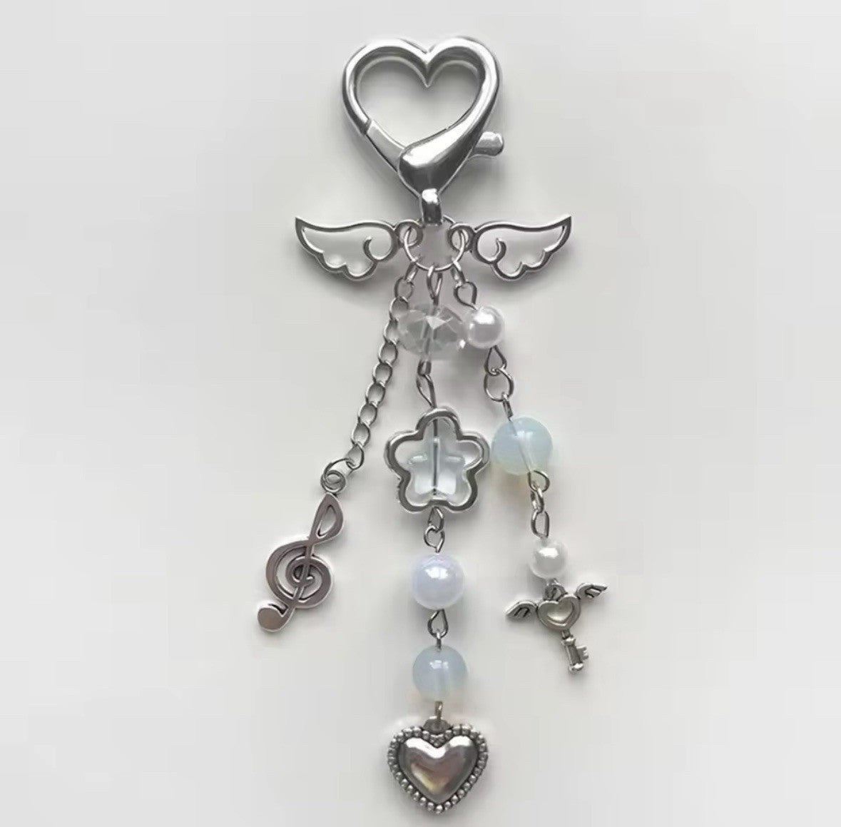 Music Keyring KeyChain Angel Heart Beaded Mobile Phone Bag Charm Mothers Day