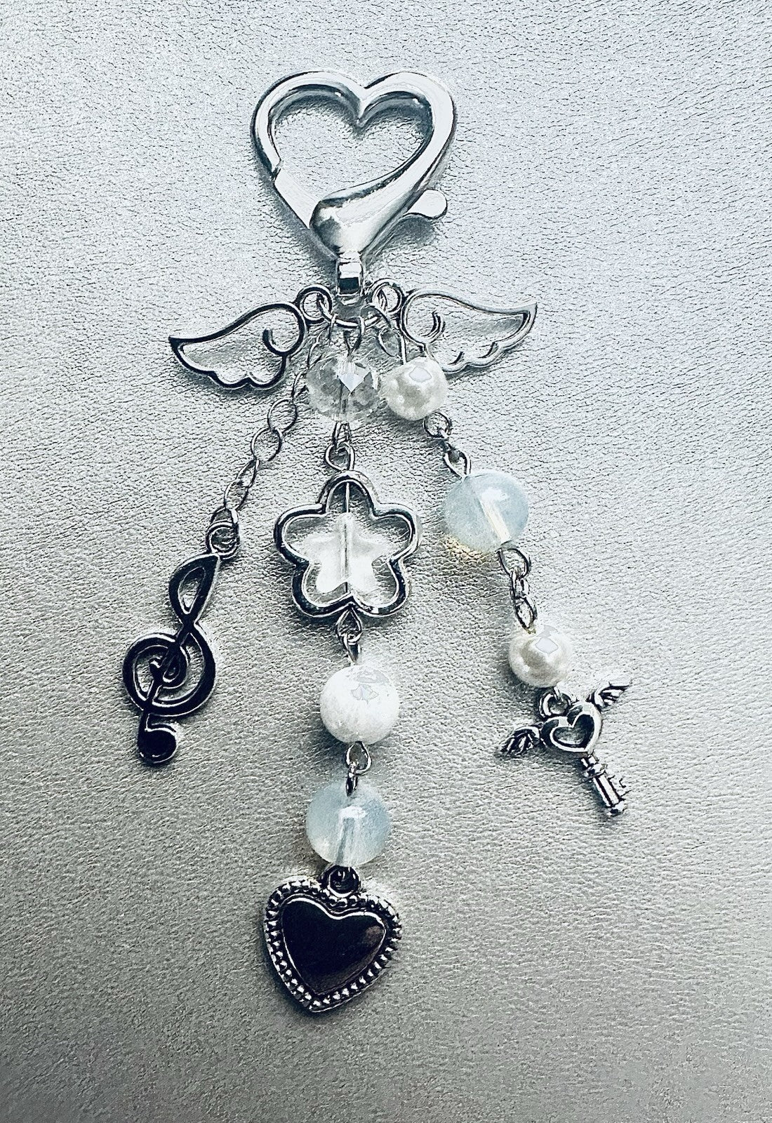 Music Keyring KeyChain Angel Heart Beaded Mobile Phone Bag Charm Mothers Day