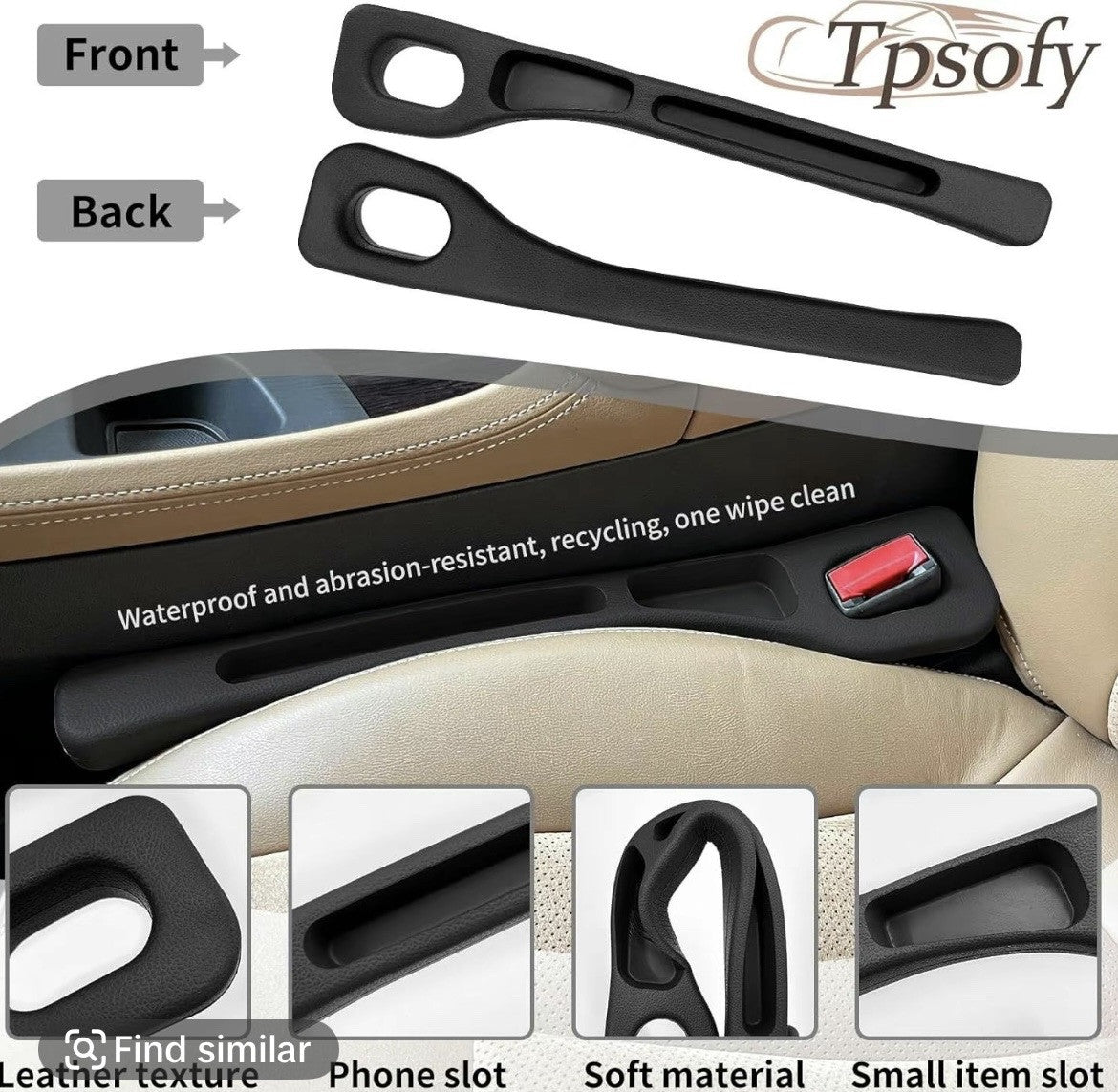 Pair Of Car Seat Gap Storage Phone Keys Side Strip interior Black Filling Strip