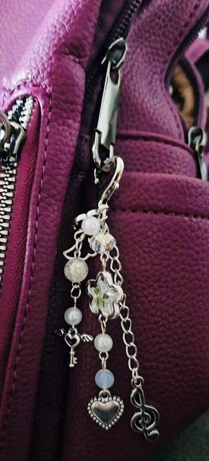 Music Keyring KeyChain Angel Heart Beaded Mobile Phone Bag Charm Mothers Day