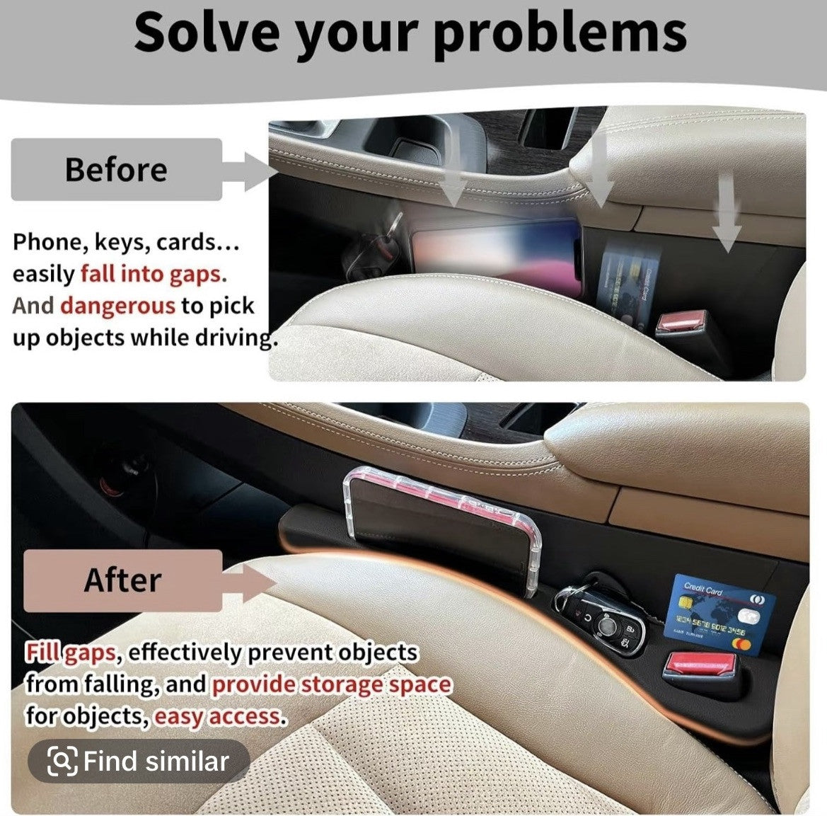 Pair Of Car Seat Gap Storage Phone Keys Side Strip interior Black Filling Strip