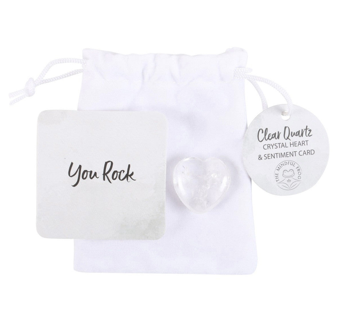 Clear Quartz Crystal Heart in a White Gift Bag & Card You Rock Mothers Day