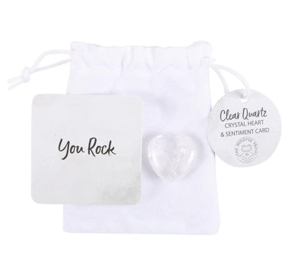 Clear Quartz Crystal Heart in a White Gift Bag & Card You Rock Mothers Day