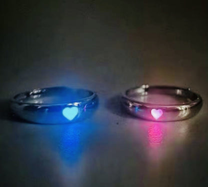 2 X Solar Heart Couple Rings Jewellery Matching Adjustable Glow in Dark Gift