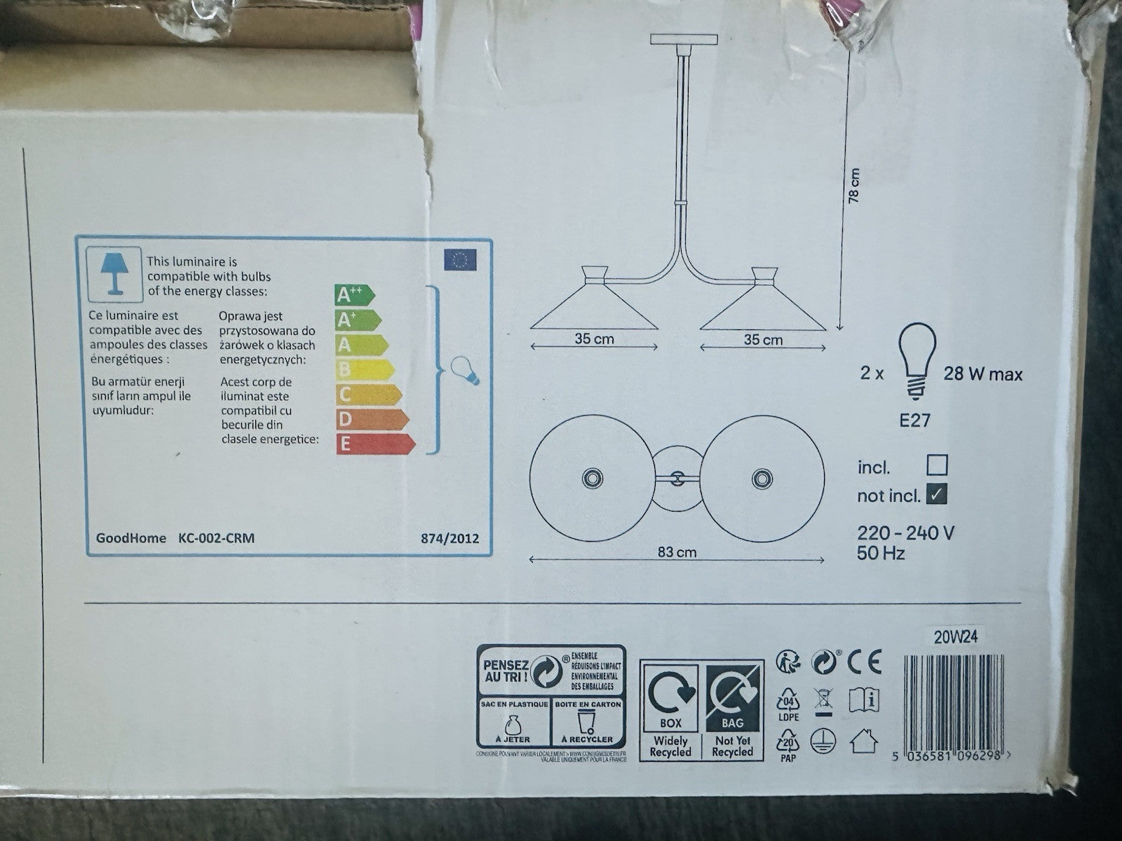 B & Q Apennin Matt Cream Pendant Ceiling Light 2 Lamp 350mm Diameter Good Home