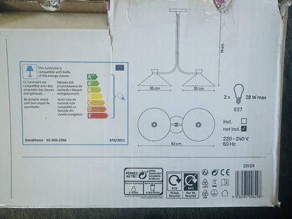 B & Q Apennin Matt Cream Pendant Ceiling Light 2 Lamp 350mm Diameter Good Home
