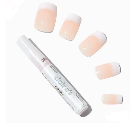Claire’s Pink White French Manicure Square Fake False Nails Press On Glue Gloss