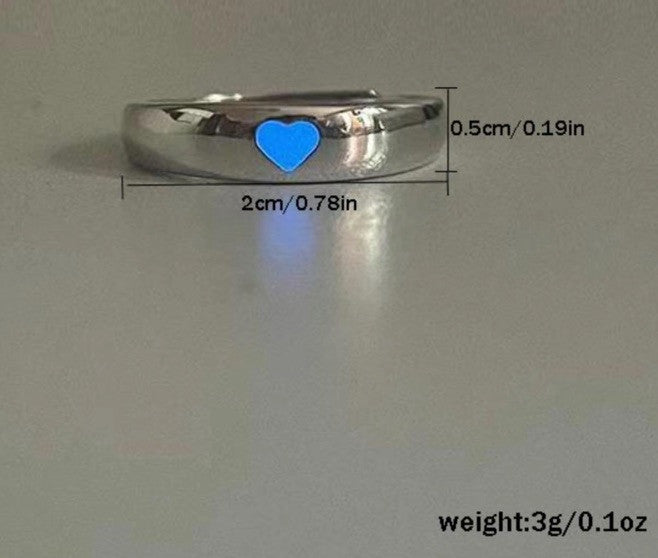 2 X Solar Heart Couple Rings Jewellery Matching Adjustable Glow in Dark Gift