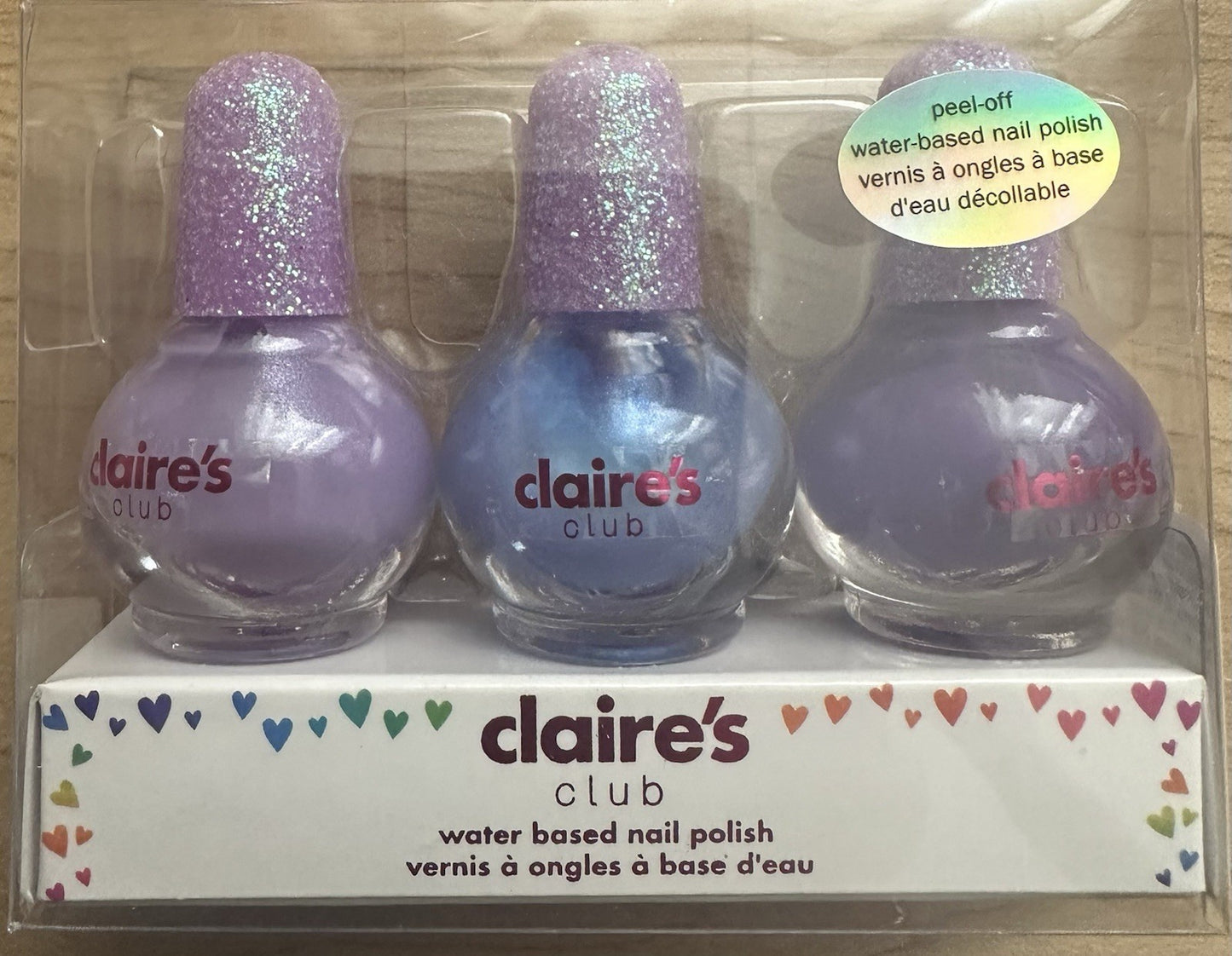 Claire’s Club Nail Polish Set 3 Light Blue Lilac Purple Peel Off
