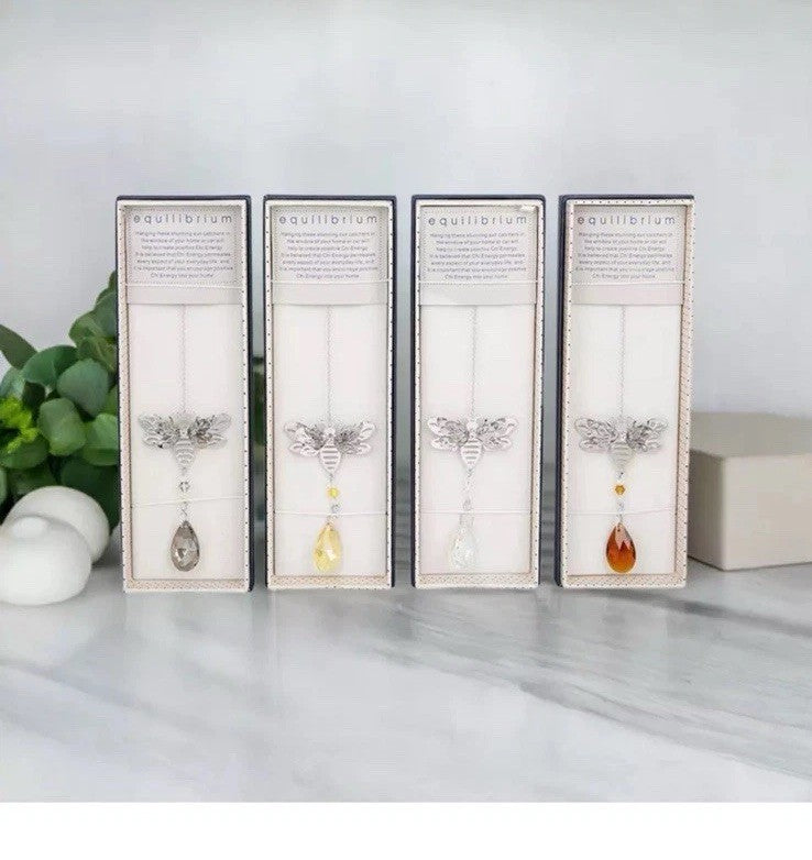 3D Garden Bumble Bee Suncatcher window hanging Spiritual crystal glass Gift box