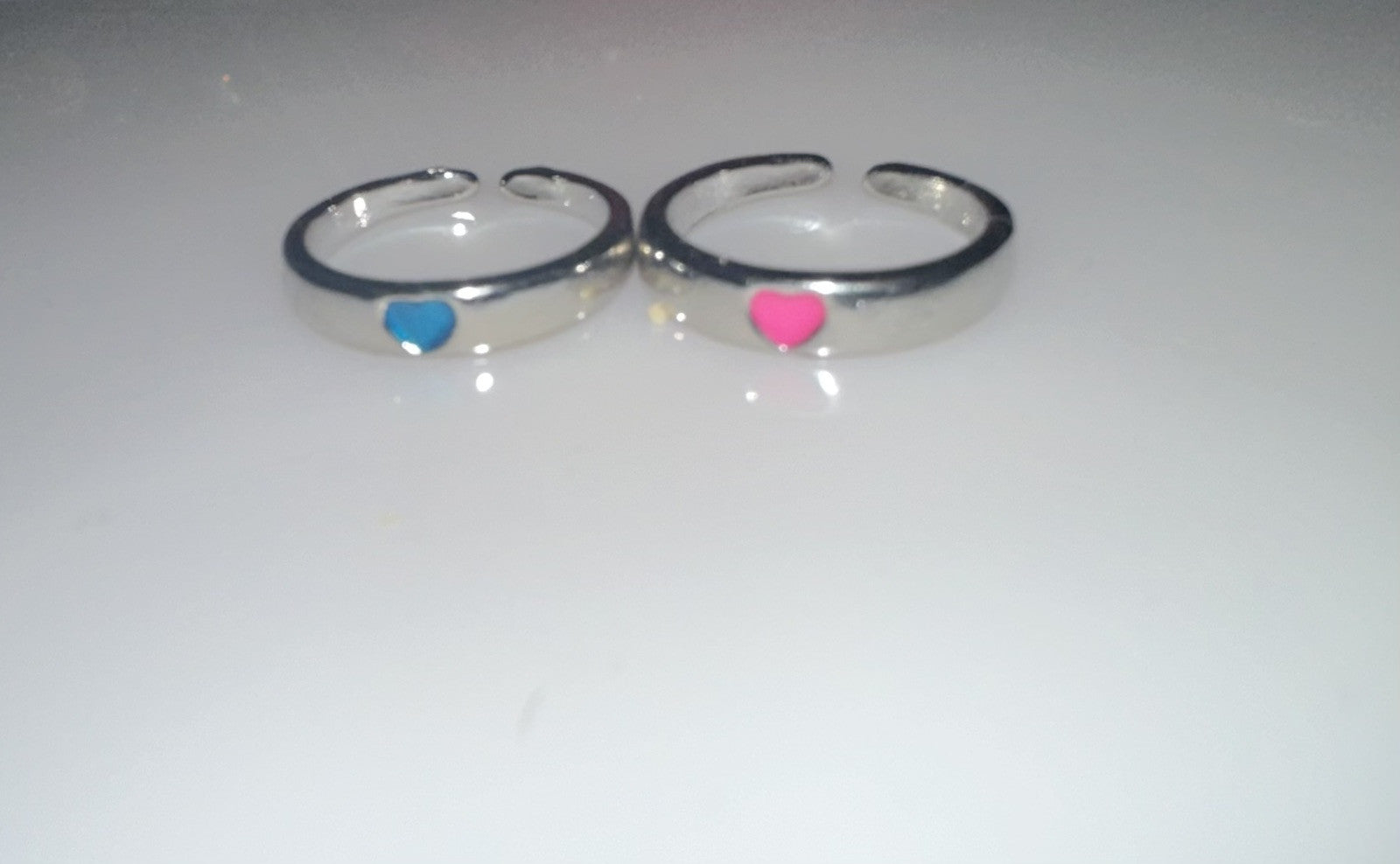 2 X Solar Heart Couple Rings Jewellery Matching Adjustable Glow in Dark Gift