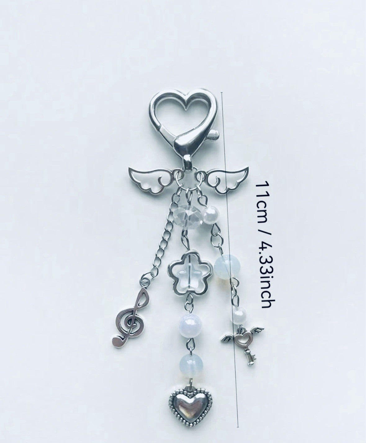 Music Keyring KeyChain Angel Heart Beaded Mobile Phone Bag Charm Mothers Day