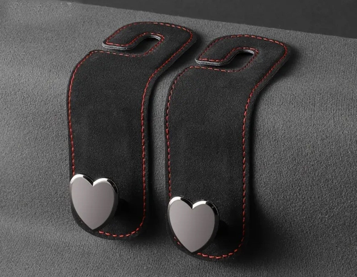 2 Shopping Bag Car Hooks Coat  Handbag Heart Hanger Headrest Hook Metal Brown