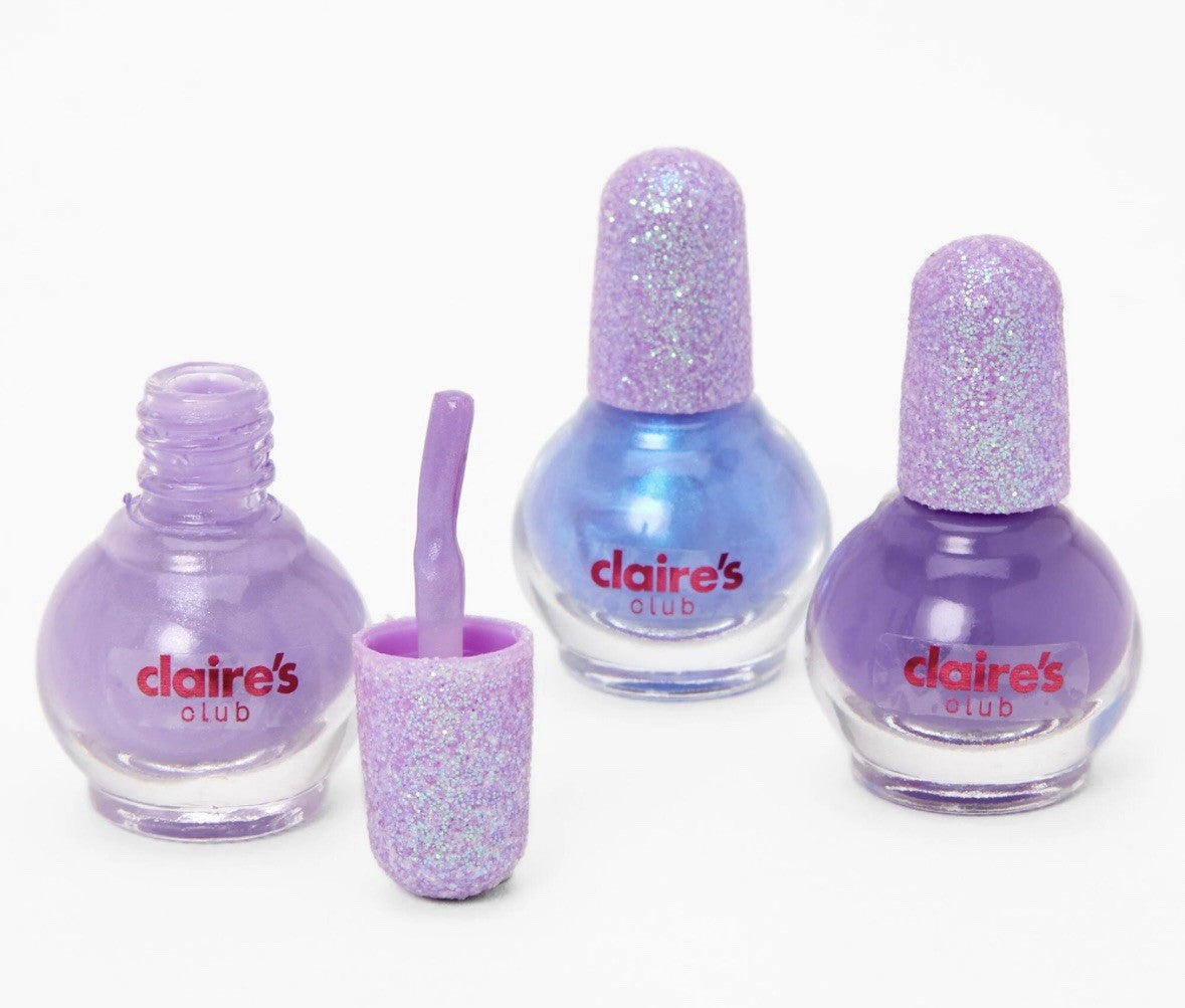Claire’s Club Nail Polish Set 3 Light Blue Lilac Purple Peel Off