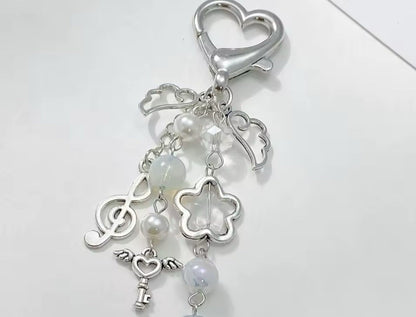 Music Keyring KeyChain Angel Heart Beaded Mobile Phone Bag Charm Mothers Day
