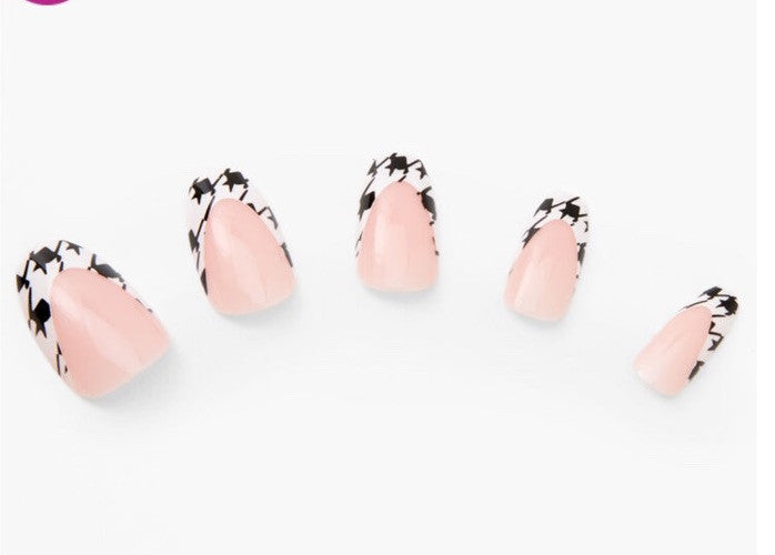 Claire’s Black White Check Coffin Fake False Nails Press On Glue Gloss Pointed