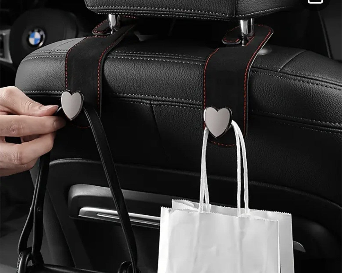 2 Shopping Bag Car Hooks Coat Handbag Heart Hanger Headrest Hook Metal Grey