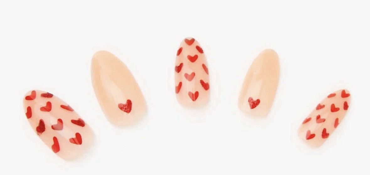 Claire’s Pink & Red Hearts Stiletto Fake False Nails Press On Glue Gloss Pointed