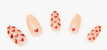Claire’s Pink & Red Hearts Stiletto Fake False Nails Press On Glue Gloss Pointed