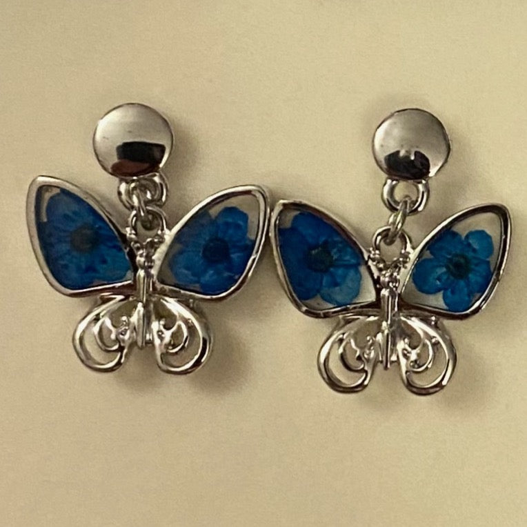 Equilibrium Aqua Blue Butterfly Eternal Flowers Earrings